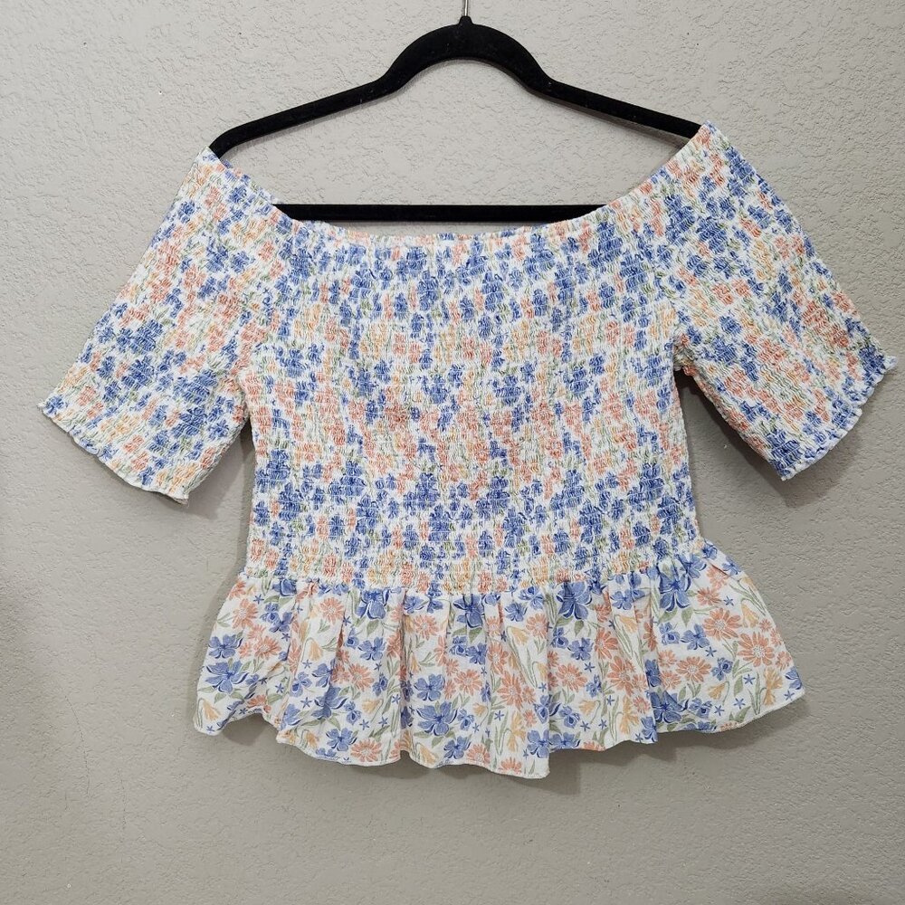 Blakeley Top Floral Smocked Off-Shoulder Ruffle Hem Size 2X